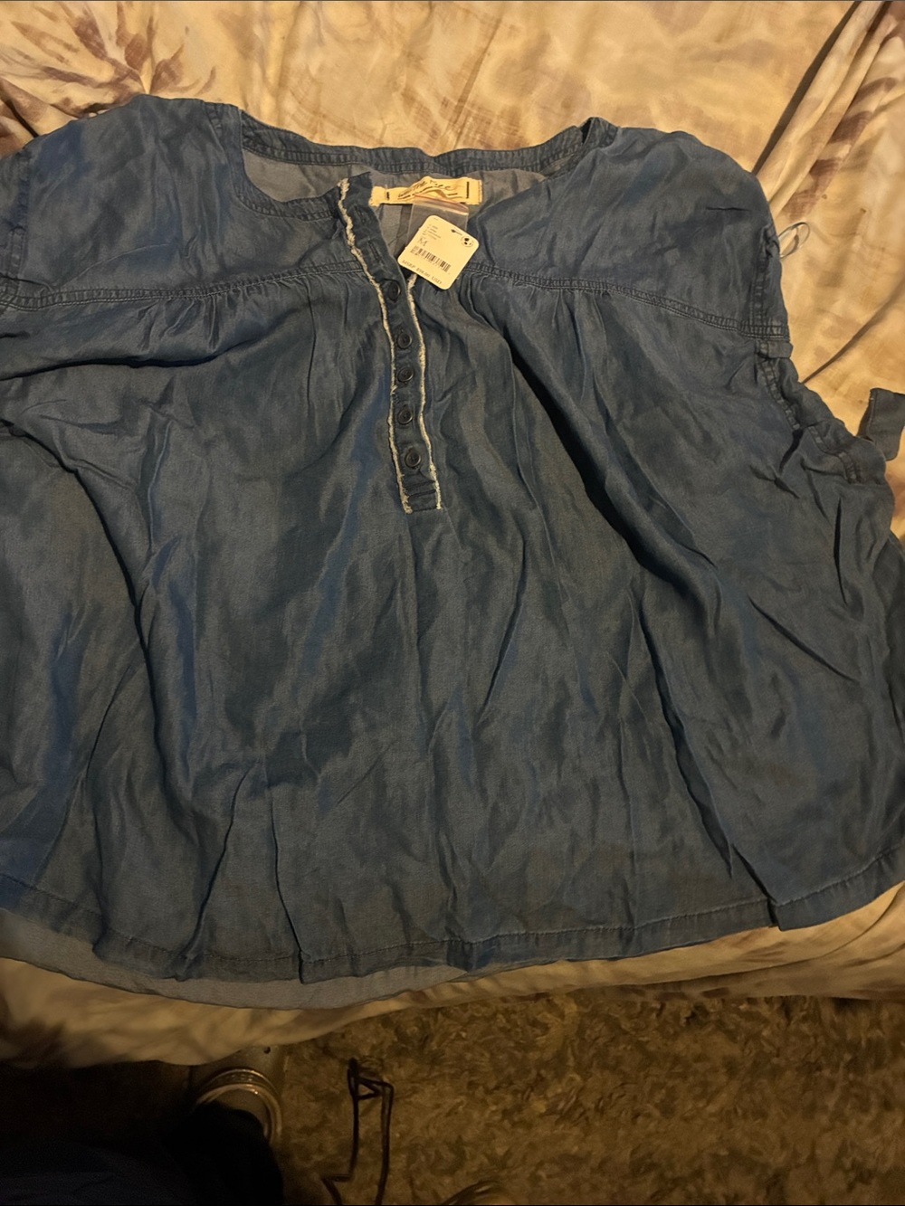 We The Free Blue Denim Button-Up Shirt